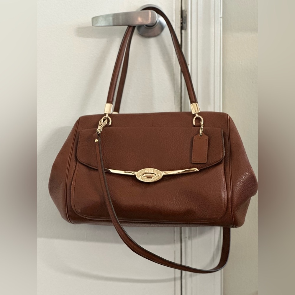 COACH Satchel Madison Madeline Leather East /West Chestnut